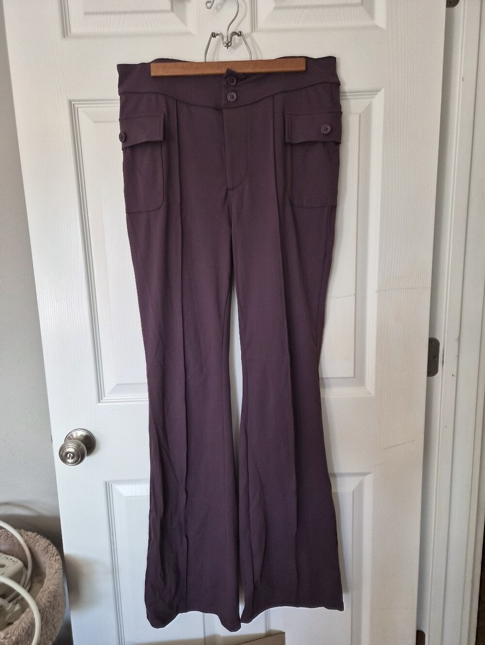 Women's High Waisted Side Flap Pocket Flare Casual Cargo Pants
